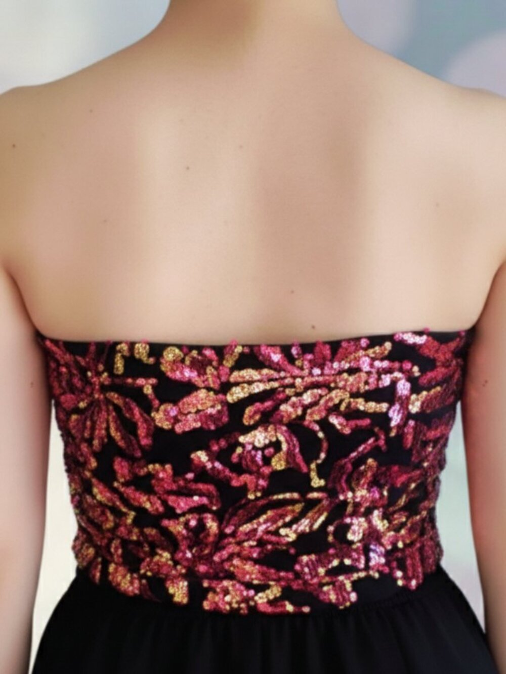 Gorgeous Vintage Black Tie Strapless Corset Like Sequined Top Bodice